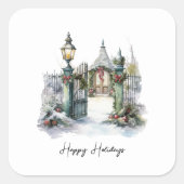 詩グリーンレッドスノースカンジウィンタークリスマスリース スクエアシール (正面)