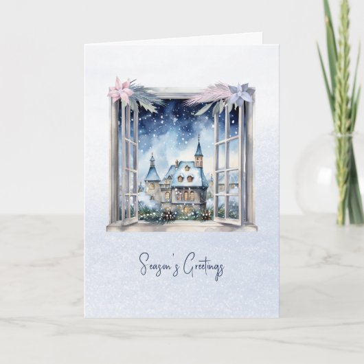 詩スカンジウィンターブルー離れクリスマススノーフレーク シーズンカード (正面)