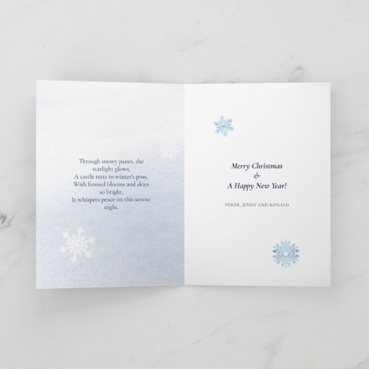 詩スカンジウィンターブルー離れクリスマススノーフレーク シーズンカード (内部)