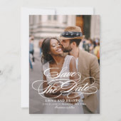 詩的なスクリプトエレガントな結婚式の日付カードを保存 招待状 (正面)