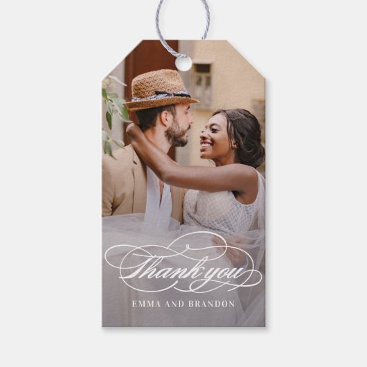 詩的なスクリプト結婚式の引き出物ラベルありがとうラベル ギフトタグ (正面)