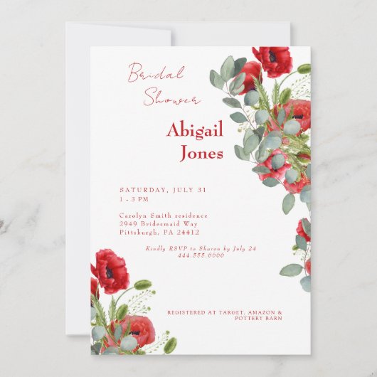 詩的なバイブレッドフローラブライダルシャワー 招待状 (正面)