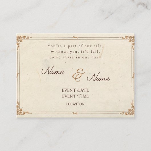 詩的なヴィンテージ結婚式招待カード エンクロージャーカード (正面)