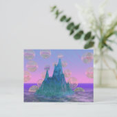詩的な山、抽象芸術魔法ティール(緑がかった色)ピンク ポストカード (スタンド正面)