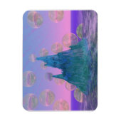 詩的な山、抽象芸術魔法ティール（緑がかった色）ピンク マグネット (縦)