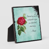 詩的な瑠美引用文タイポグラフィとヴィンテージレッドローズ フォトプラーク (正面)