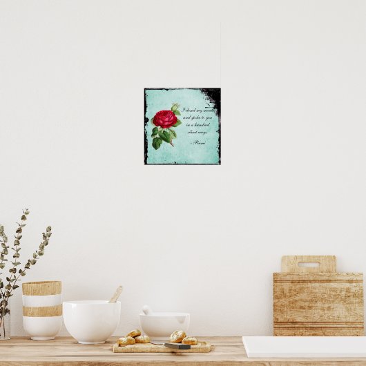 詩的な瑠美引用文タイポグラフィとヴィンテージレッドローズ ポスター (キッチン)