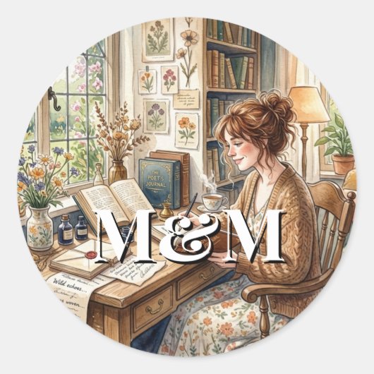 詩的な美意識 モノグラム 水彩絵の具 幻想的な ゴールド ラウンドシール (正面)