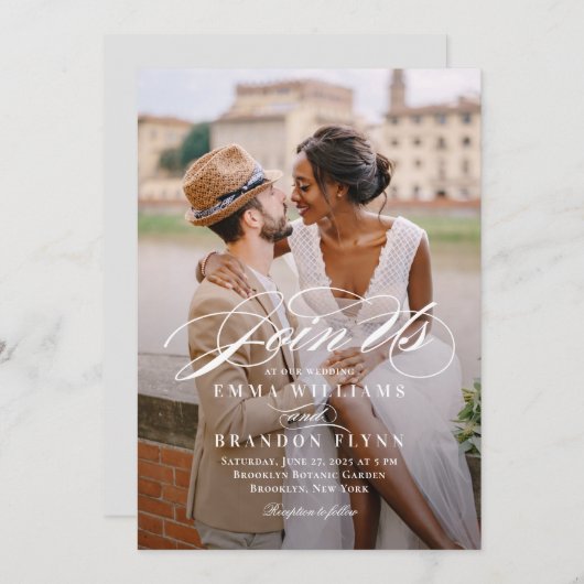 詩的スクリプトフォト結婚式招待状PSC 招待状 (正面/裏面)