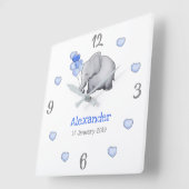 詩的パーソナライズされたベビー風船ゾウ子供部屋 スクエア壁時計 (傾斜)