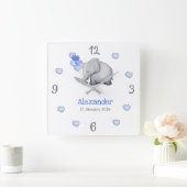 詩的パーソナライズされたベビー風船ゾウ子供部屋 スクエア壁時計 (ホーム)