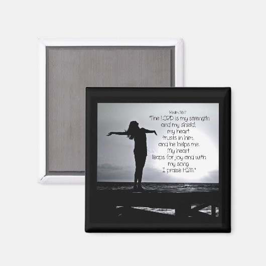 詩篇の主は私の強さのバイブル引用文ブラックグレー マグネット (正面/裏面)