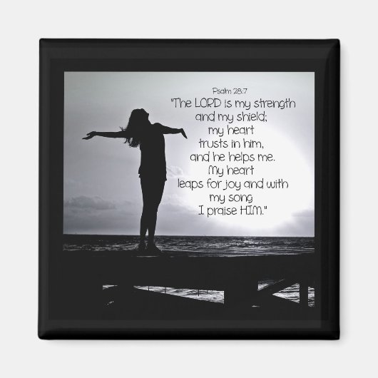 詩篇の主は私の強さのバイブル引用文ブラックグレー マグネット (正面)