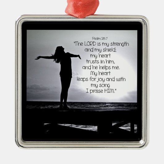 詩篇の主は私の強さのバイブル引用文ブラックグレー メタルオーナメント (正面)