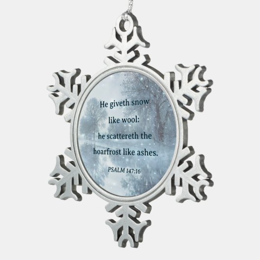 詩篇の冬の森のクリスマス素朴詩 スノーフレークピューターオーナメント (右)