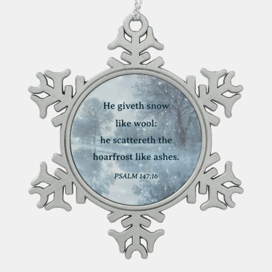 詩篇の冬の森のクリスマス素朴詩 スノーフレークピューターオーナメント (正面)