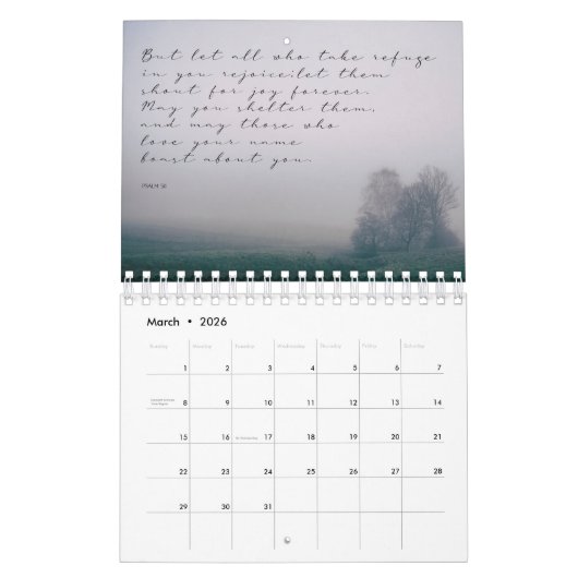 詩篇の聖書暦の年 カレンダー (3月 2026)