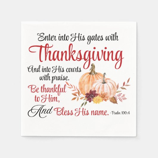 詩篇100:4感謝祭とともに彼の門に入る スタンダードカクテルナプキン (正面)