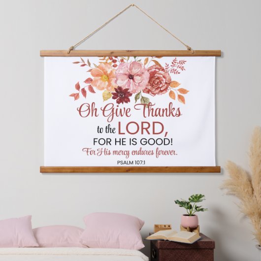 詩篇107:1ああ与えお感謝してい主フローラ秋へ 吊り下げ型タペストリー (寝室)