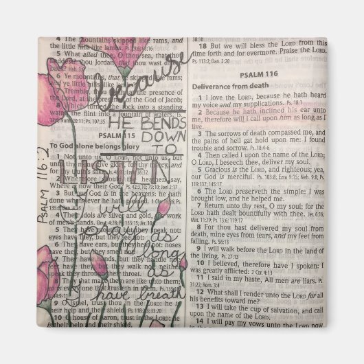 詩篇116:2 – 彼は下に曲がる聞 マグネット (正面)