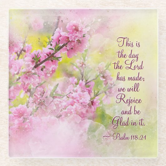 詩篇118:24この日は主の成した日である ガラスコースター (正面)