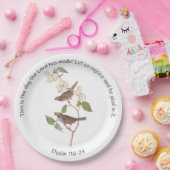 詩篇118:24　聖書の箇所とスズメのペア ペーパープレート (パーティー)