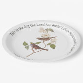 詩篇118:24　聖書の箇所とスズメのペア ペーパープレート (アングル)