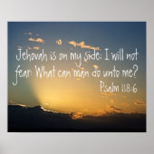 詩篇118:6保護のための聖書の詩と夕日 ポスター (正面)