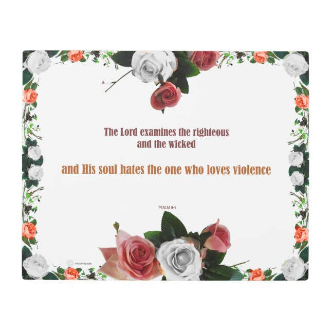 詩篇11:5、暴力なし メタルプリント (正面)