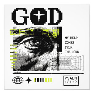詩篇121:2 ネオンライム Eye Of God CRT グリッチアート フォトプリント