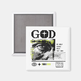 詩篇121:2 ネオンライム Eye Of God CRT グリッチアート マグネット