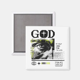 詩篇121:2 ネオンライム Eye Of God CRT グリッチアート マグネット