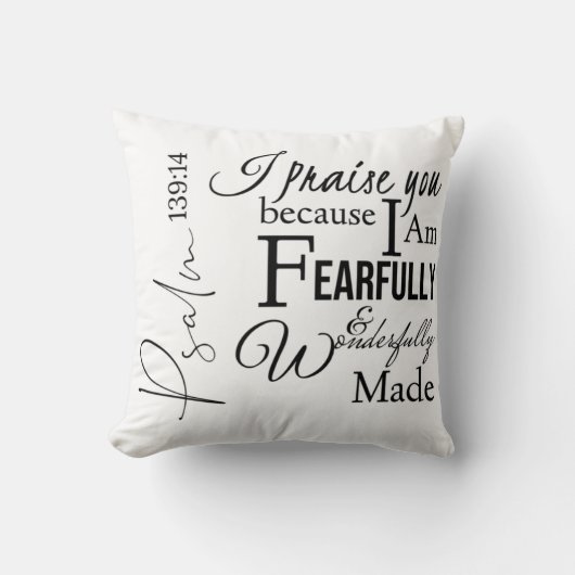 詩篇139:14恐ろしく素晴らしいクリスチャンを作った クッション (正面)
