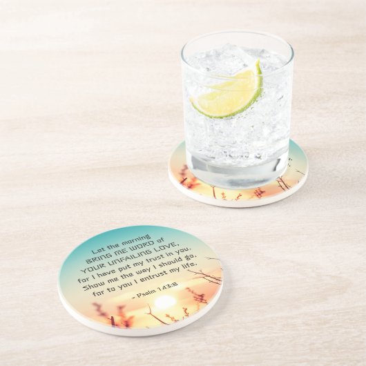 詩篇143:8あなたの絶え間ない愛の日の出の言葉 コースター (側面)