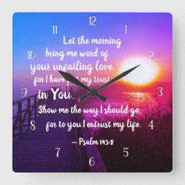 詩篇143:8あなたの絶え間ない愛の言葉、聖なる書物、 経典 スクエア壁時計