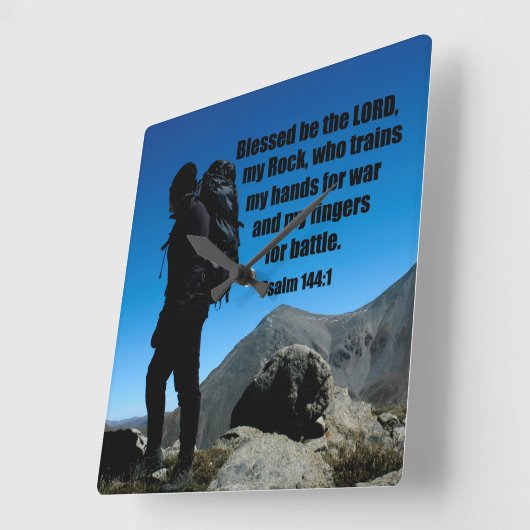 詩篇144:1賛美私の岩の主となれ スクエア壁時計 (傾斜)