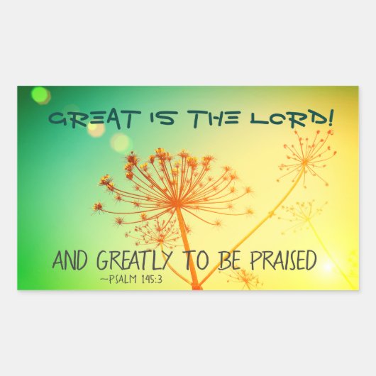 詩篇145:3大いに賞賛される、聖書の聖句 長方形シール (正面)
