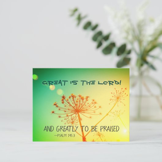 詩篇145:3素晴らしは主であり、聖書の聖句である ポストカード (スタンド正面)