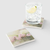 詩篇147:11聖書インスパイア聖句ピンクのバラ ストーンコースター (横)