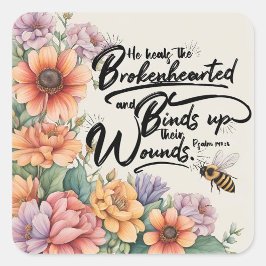 詩篇147:3キリスト教の聖書聖句のイメージ スクエアシール (正面)