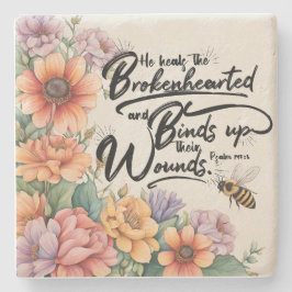 詩篇147:3キリスト教の聖書聖句のイメージ ストーンコースター