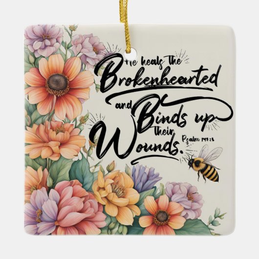 詩篇147:3キリスト教の聖書聖句のイメージ セラミックオーナメント (正面)