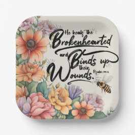 詩篇147:3キリスト教の聖書聖句のイメージ ペーパープレート