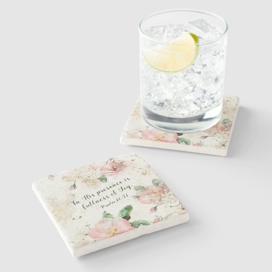 詩篇16:11　彼の前にあっては、喜びに満ちている ストーンコースター (横)