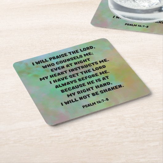 詩篇16:7-8主はわたしに告げる スクエアペーパーコースター (アングル)
