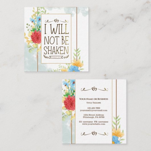 詩篇16 8私は聖書のクリスチャンを揺るがされることはない スクエア名刺 (正面/裏面)