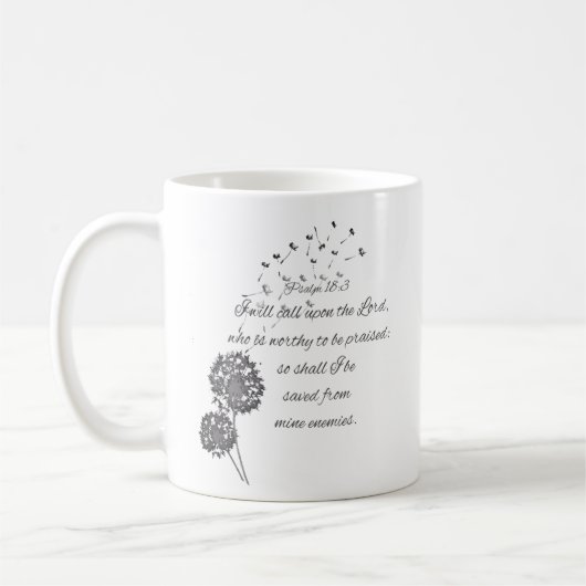 詩篇18聖書の聖句ダンデロン卿を呼ぶ コーヒーマグカップ (左)