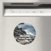 詩篇18:2主は私の岩である海岩の写真 マグネット (インサイチュ (食洗機))