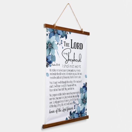 詩篇23主は私の羊飼いの青い花 吊り下げ型タペストリー (傾斜あり)