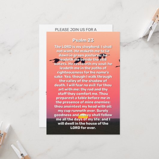 詩篇23夕焼け鳥の生命の祝祭葬儀 招待状 (正面/裏面インサイチュ)